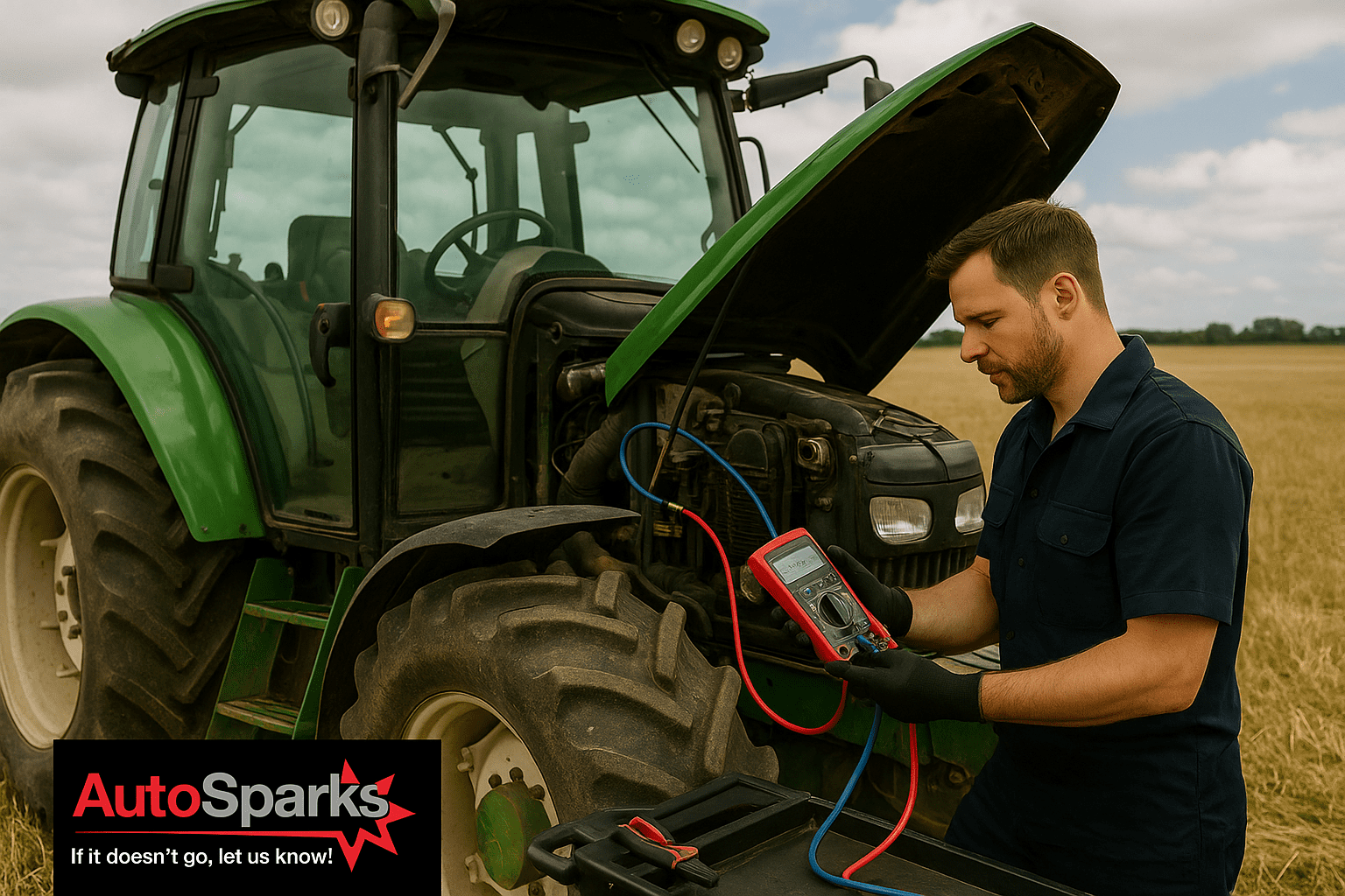 Mechanic Fixing Tractor in Paddock; tractor farm machinery